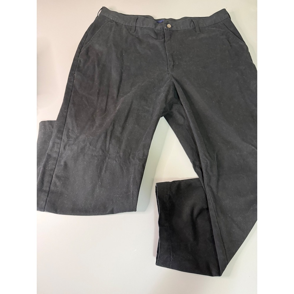 Basic Editions Mens Black Chino Pants Straight Leg Flat Front 40x30 Cotton Blend